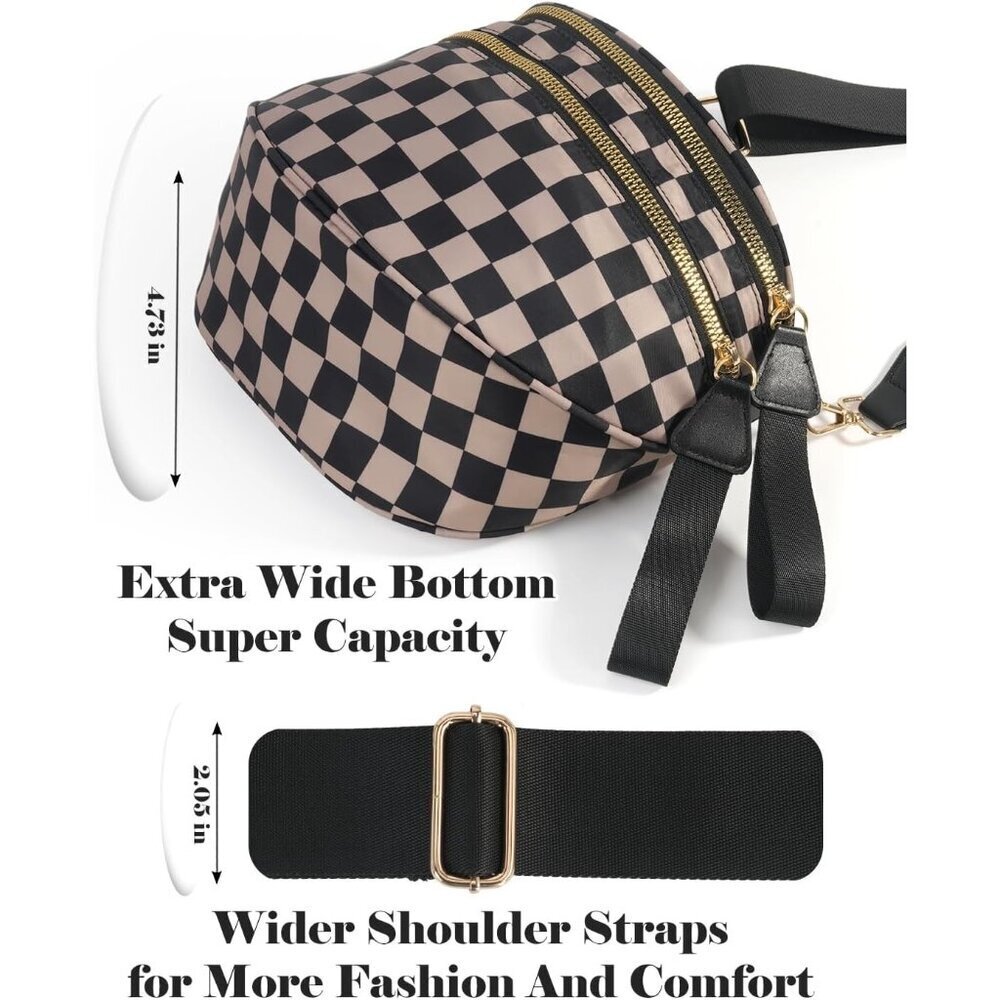 Women khaki Imported Polyester Checkered Crossbody Fanny Packs Belt Bum Bag - Picture 5 of 6